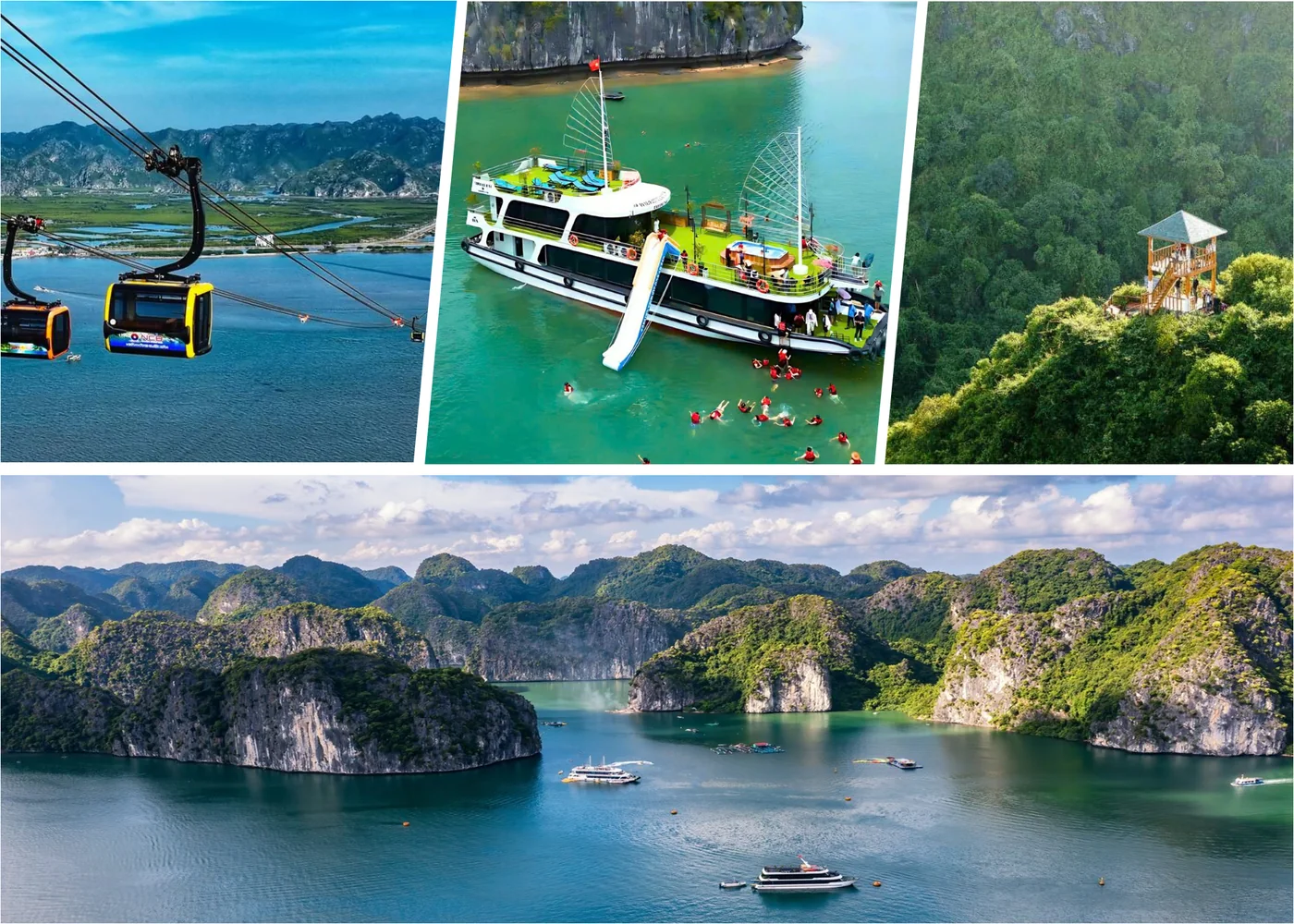 Cat Ba cable car, Lan Ha Bay cruise, national park viewpoint and limestone karsts